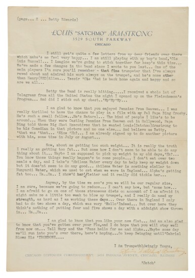 Armstrong Louis I Am Trumpetblowingly Yours Louis Satchmo Armstrong Fine Books And Manuscripts Including Americana 22 Sotheby S Armstrong Louis I Am Trumpetblowingly Yours Louis Satchmo Armstrong Fine Books And Manuscripts Including Americana 22 Sotheby S