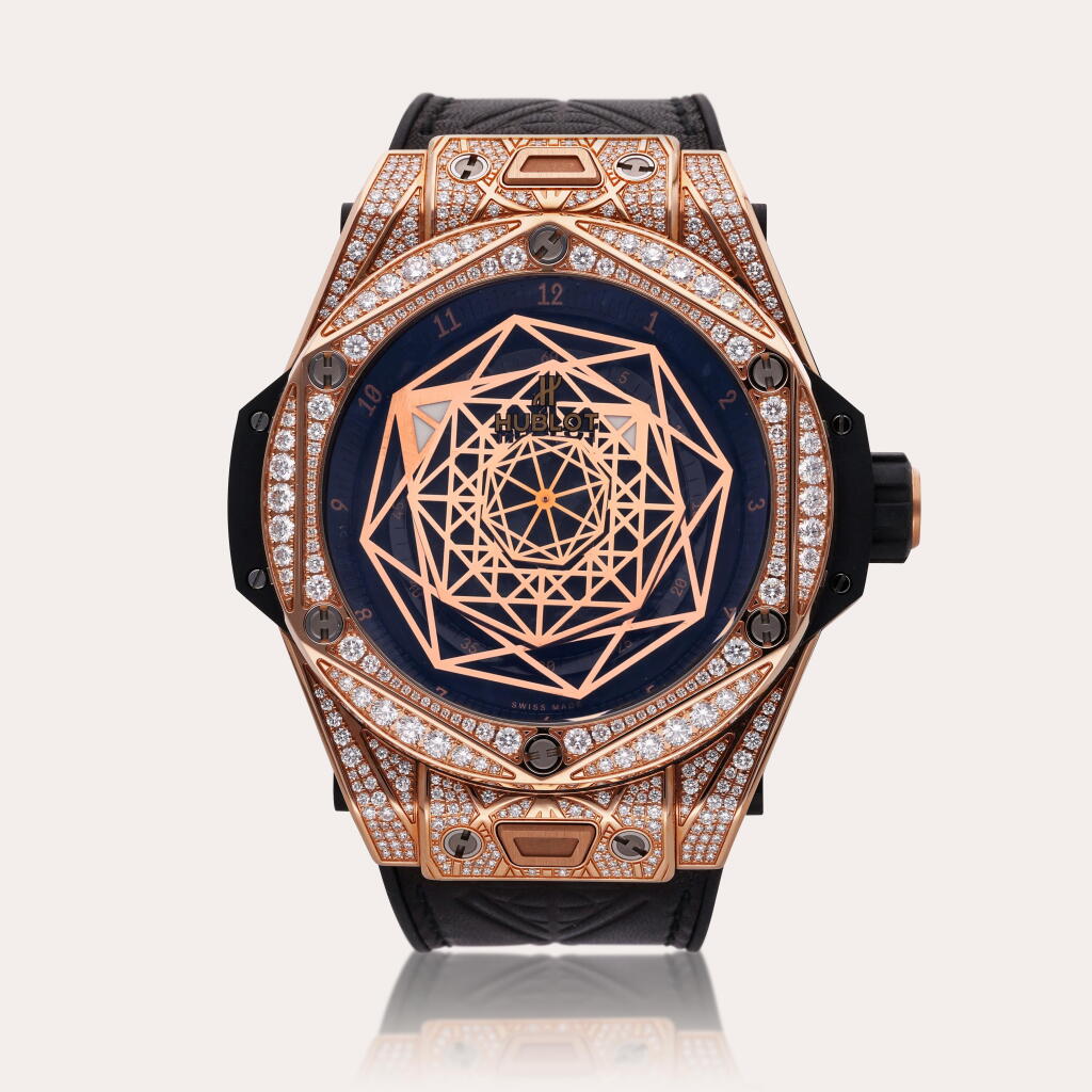 全螢幕檢視 - 查看595Reference 465.OS.1118.VR.1704.MXM18 Big Bang Sang Bleu | A pink gold, titanium, and diamond-set automatic wristwatch, Circa 2010的1