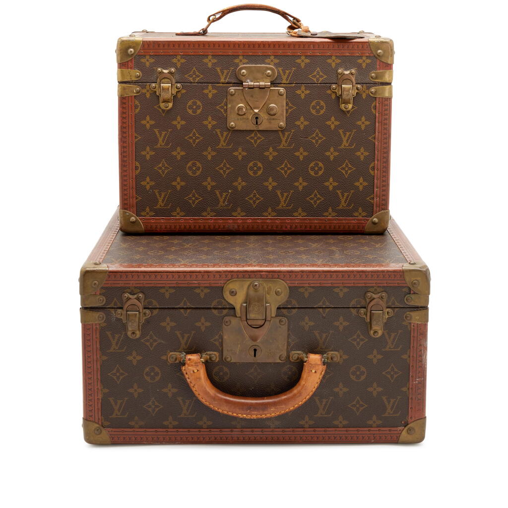 View full screen - View 1 of Lot 16. Set of Two Vintage Monogram Canvas Pharmacie Case Brass Hardware and Vintage Monogram Canvas Small Square Case Brass Hardware.