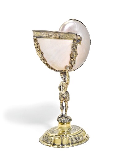 View full screen - View 1 of Lot 25. A nautilus cup with German silver-gilt mounts, Paul Solanier, Augsburg, circa 1703-09.