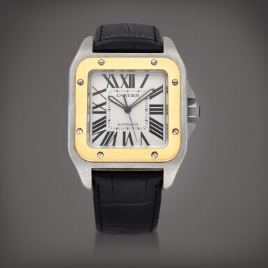 View full screen - View 1 of Lot 589. Santos 100, Reference 2656 | A stainless steel and yellow gold wristwatch | Circa 2010.