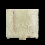 A finely carved white jade 'Five Elders' brushpot Mark and period of Qianlong | 清乾隆 白玉五老觀潮圖筆筒 《乾隆年製》款