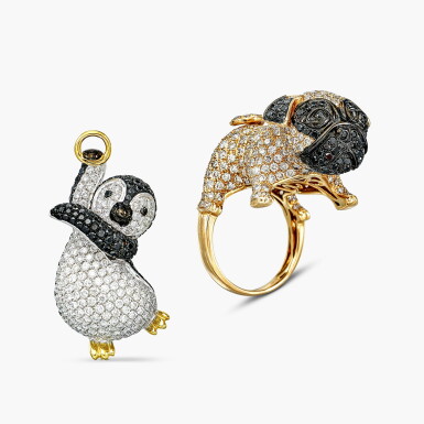 View full screen - View 1 of Lot 1409. Black Diamond and Diamond Ring and Pendant | 黑色鑽石 配 鑽石 戒指 及 掛墜.