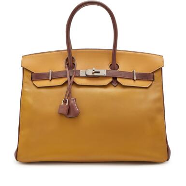 View full screen - View 1 of Lot 37. Kraft, Jaune Ambre, Brulee and Etoupe Swift Verso HSS Birkin 35 Palladium Hardware, 2009.