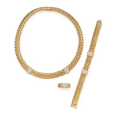 View full screen - View 1 of Lot 225. GOLD AND DIAMOND SUITE OF 'VANNERIE' JEWELS, TIFFANY & CO..