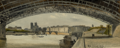 View full screen - View 1 of Lot 74. JEAN-BAPTISTE-CAMILLE COROT | VIEW OF PARIS FROM THE BANKS OF THE SEINE, THE TOWERS OF NOTRE-DAME SEEN IN THE DISTANCE.