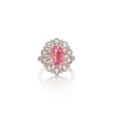 View full screen - View 1 of Lot 305. Padparadscha Sapphire and Diamond Ring.