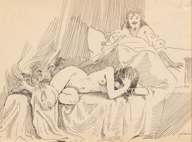 View full screen - View 1 of Lot 83. Couple on a bed | Couple sur un lit.