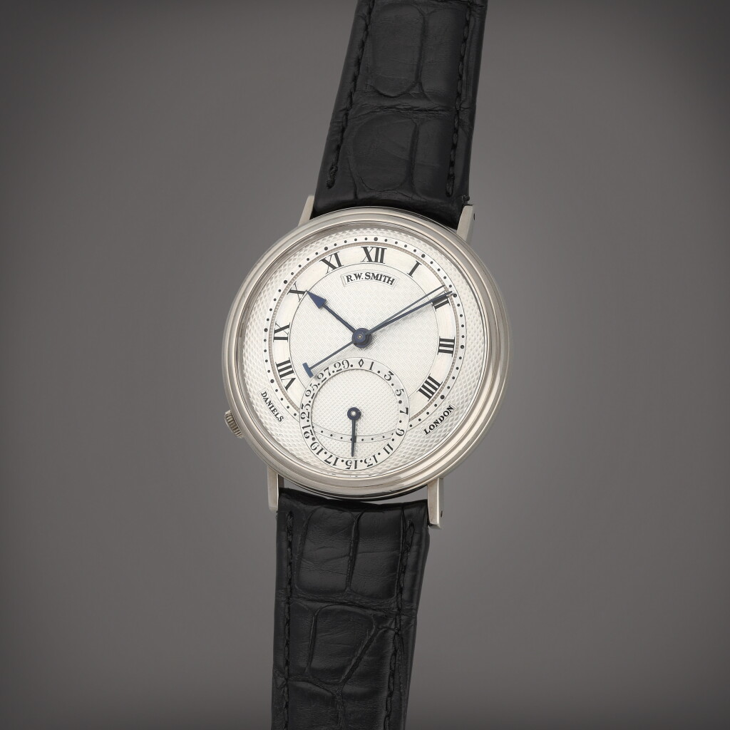 View full screen - View 1 of Lot 97. Millennium A Unique and Historically Important White Gold Automatic Wristwatch with Date, Double Signed by George Daniels and Roger W Smith - Estimate: in excess of CHF 1,000,000.