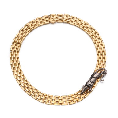 View full screen - View 1 of Lot 180. Gold, Emerald and Onyx 'Maillon Panthère' Necklace, France.