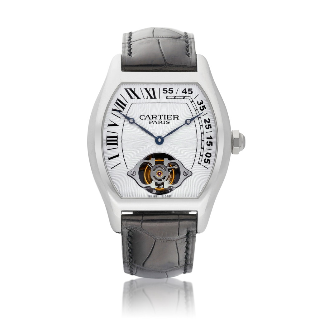 View full screen - View 1 of Lot 2164. Tortue XL Tourbillon, Reference 2808 | A limited edition platinum tourbillon wristwatch with retrograde hour and minute, Circa 2008 | 卡地亞 | 型號2808 | 限量版鉑金陀飛輪腕錶,備逆跳小時及分鐘,約2008年製.