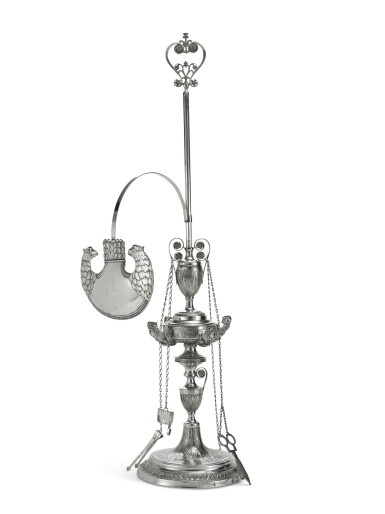 View full screen - View 1 of Lot 314. A LARGE ITALIAN SILVER LIBRARY LAMP, 20TH CENTURY.