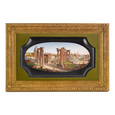View full screen - View 1 of Lot 344. A ROMAN MICROMOSAIC PANEL DEPICTING THE FORUM, SECOND HALF 19TH CENTURY.