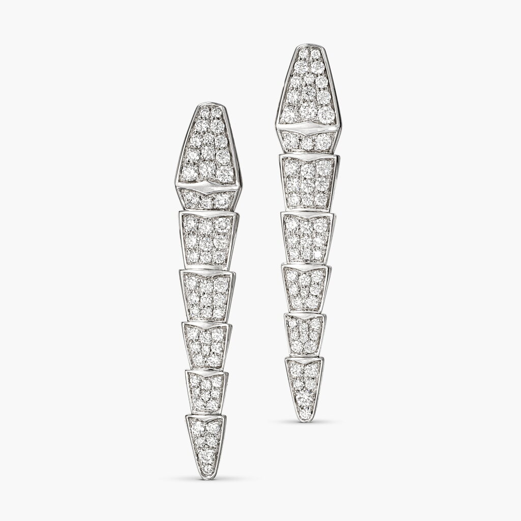 View full screen - View 1 of Lot 1723. Pair of Diamond 'Serpenti Viper' Pendent Earrings | 寶格麗 | 鑽石 'Serpenti Viper' 耳墜一對.