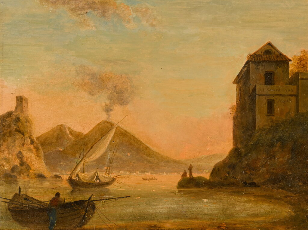 View full screen - View 1 of Lot 498. Naples, a view of the bay with Vesuvius erupting beyond.