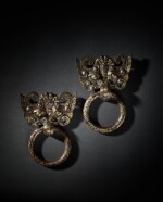 A pair of rare and exceptional gold and silver-inlaid masks and ring handles, Eastern Zhou dynasty, Warring States period | 東周 戰國 銅錯金銀鋪首一對