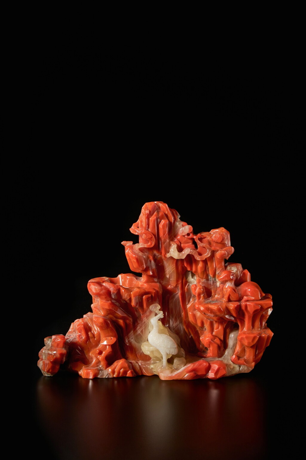 View full screen - View 1 of Lot 195. A large carnelian agate 'crane and ram' group, Qing dynasty, Qianlong period.