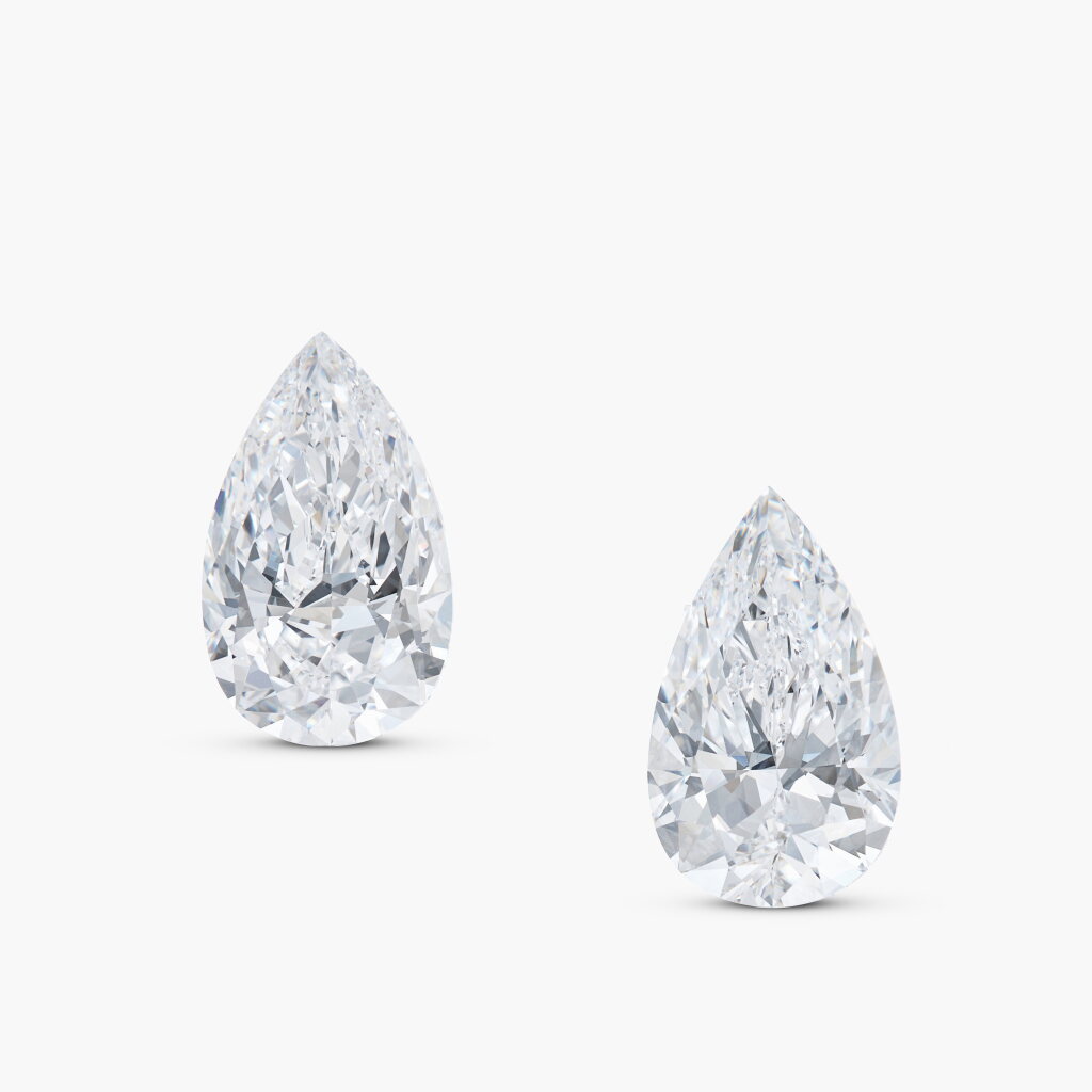 View full screen - View 1 of Lot 1803. Pair of Unmounted Diamonds | 5.48 及 5.29 克拉 梨形 D色 完美無瑕 Type IIa 鑽石 一對.