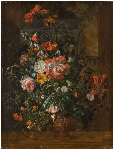 View full screen - View 1 of Lot 25. Still life of flowers in a terracotta vase.