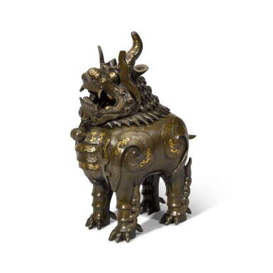 View full screen - View 1 of Lot 63. An archaistic gold and silver-inlaid bronze luduan-form censer, 17th / 18th century.