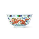 A wucai 'dragon and phoenix' bowl, Seal mark and period of Qianlong
