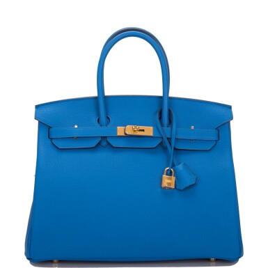 View full screen - View 1 of Lot 10. Hermès Bleu Zellige Birkin 35cm of Togo Leather with Gold Hardware.