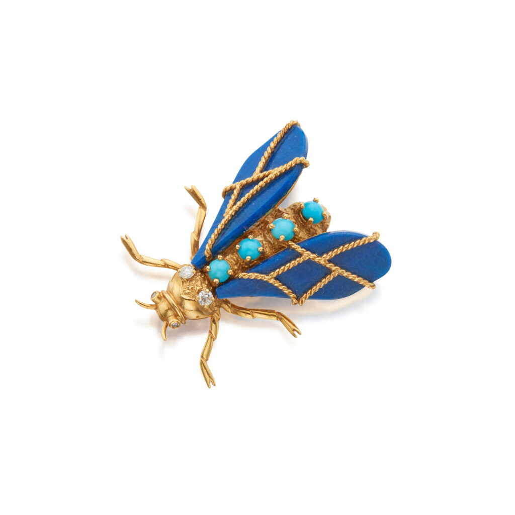 View full screen - View 1 of Lot 21. Lapis Lazuli, Turquoise and Diamond Brooch, France.