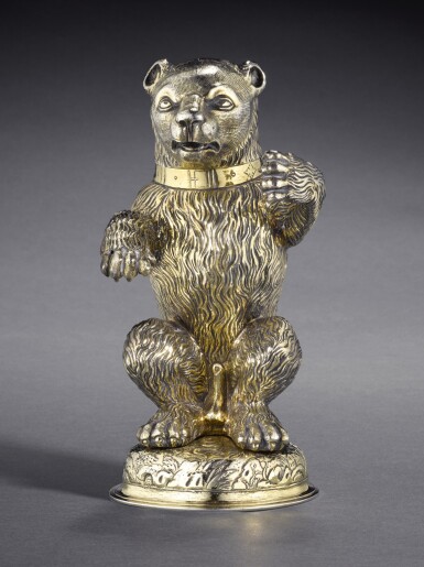 View full screen - View 1 of Lot 2. A fine German silver-gilt drinking cup modelled as a bear, Hans auf der Burg, Nuremberg, circa 1598-1602.