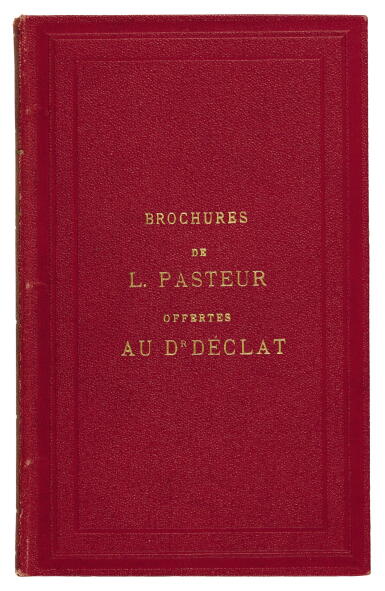 View full screen - View 1 of Lot 212. Brochures de L. Pasteur offertes au Dr Déclat, Paris, 1848-1854, red cloth lettered in gilt.
