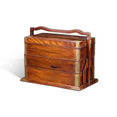 View full screen - View 1 of Lot 104. A HUANGHUALI THREE-TIERED PICNIC BOX, QING DYNASTY, 18TH/19TH CENTURY | 清十八/十九世紀 黃花梨三層提盒.