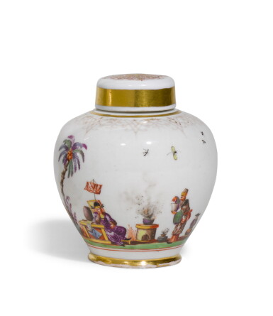 View full screen - View 1 of Lot 42. A Meissen chinoiserie ovoid teacaddy and cover, Circa 1735.