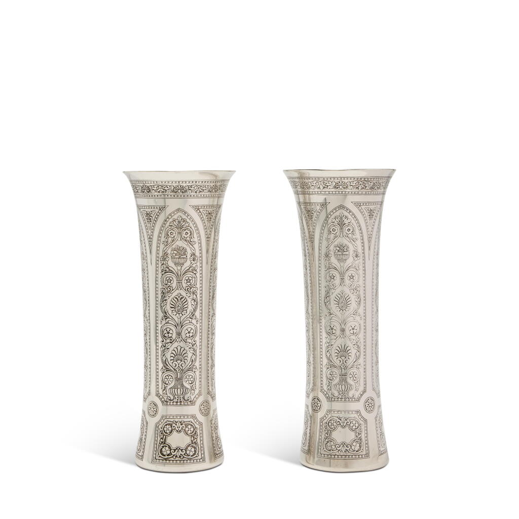 View full screen - View 1 of Lot 327. A Pair of American Art Deco Silver Vases, Tiffany & Co., New York, Circa 1920.