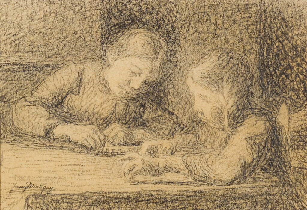 View full screen - View 1 of Lot 67. JENNY MONTIGNY | TWO WORKS ON PAPER: (I) DEUX FILLES LISANT (II) MÈRE À L’ENFANT.