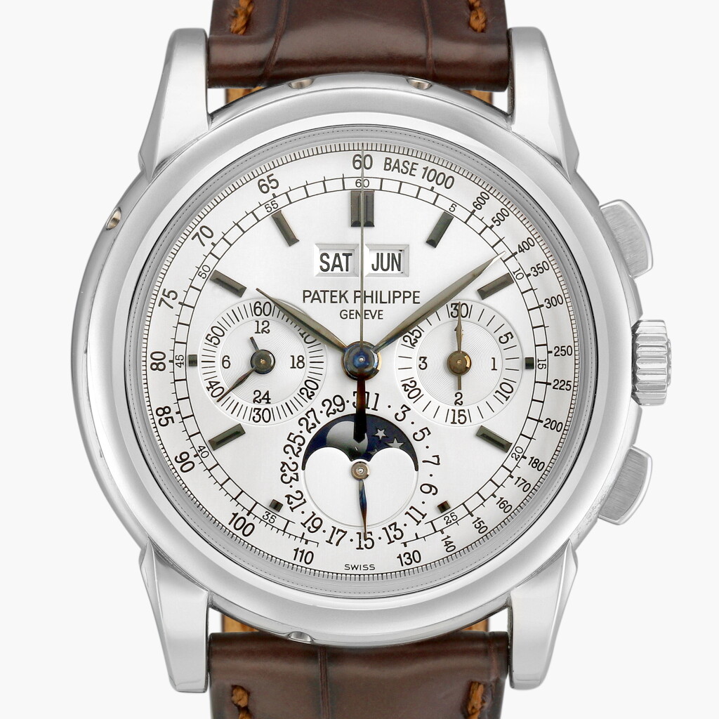 View full screen - View 1 of Lot 38. Reference 5970 | A white gold perpetual calendar chronograph wristwatch with moon phases, 24-hour and leap year indication | Circa 2007.