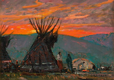 View full screen - View 1 of Lot 55. Indian Encampment at Sunset.