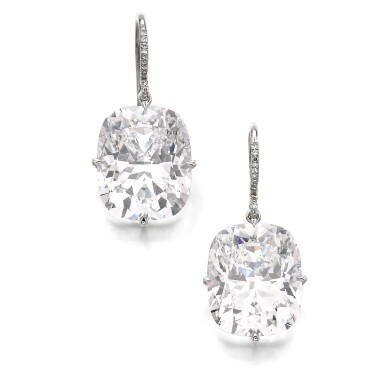 View full screen - View 1 of Lot 346. PAIR OF FINE DIAMOND EARRINGS.