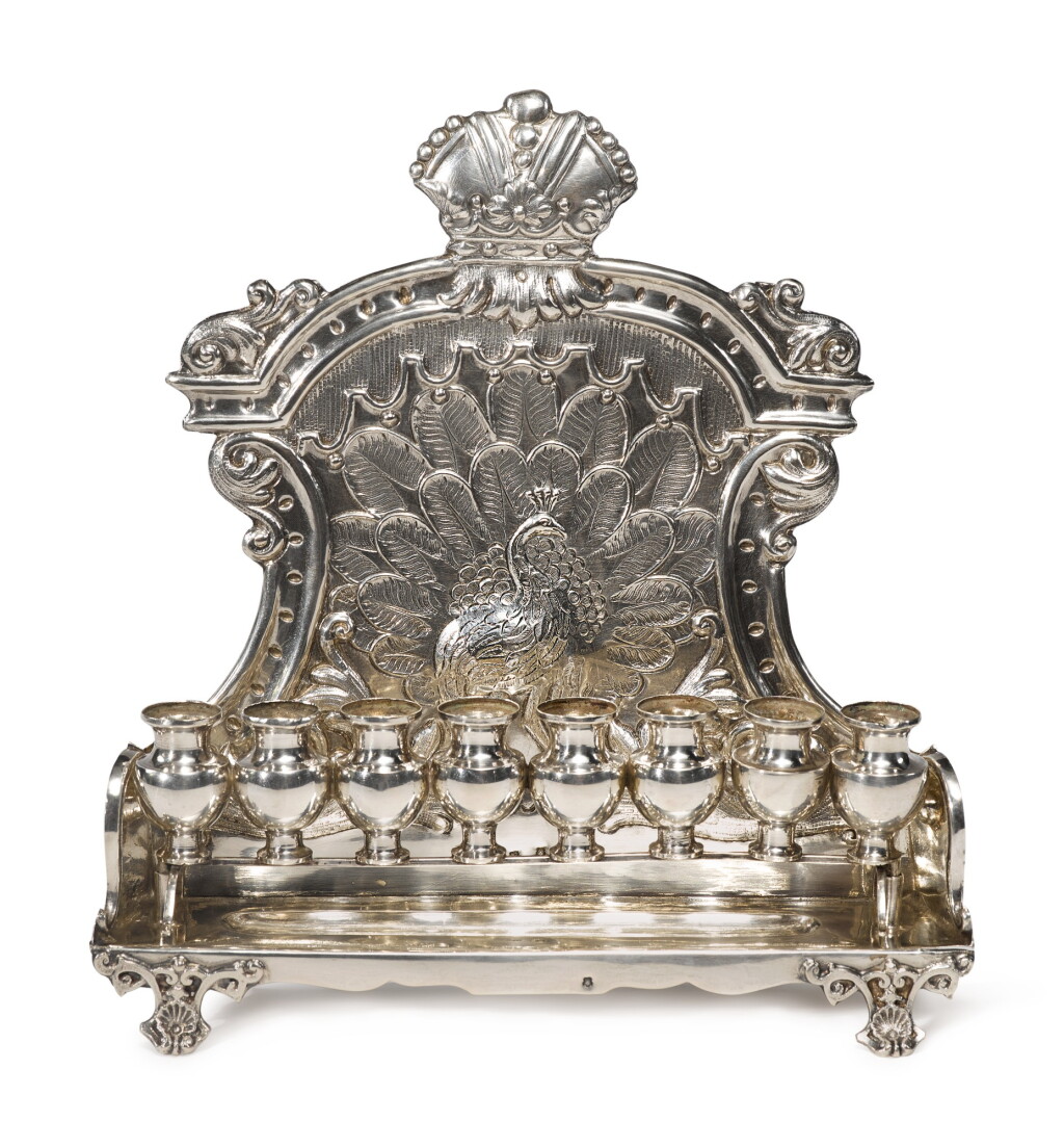 View full screen - View 1 of Lot 125. AN AUSTRIAN SILVER HANUKAH LAMP, MAKER'S MARK CW PROBABLY FOR CARL WARMUTH JR., VIENNA, EARLY 20TH CENTURY.