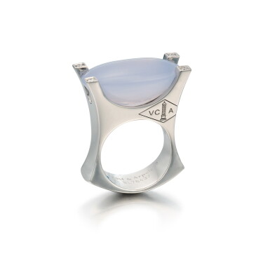 View full screen - View 1 of Lot 386. Chalcedony and Diamond Ring, France.