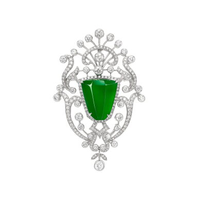 View full screen - View 1 of Lot 301. Jadeite and Diamond Brooch | 天然翡翠 配 鑽石 胸針.