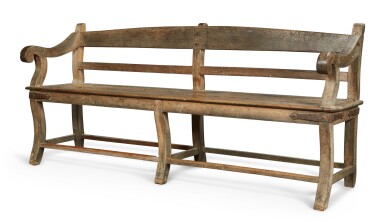 View full screen - View 1 of Lot 138. A LARGE TEAK 'BOMBAY' BENCH, INDIA, 19TH CENTURY.