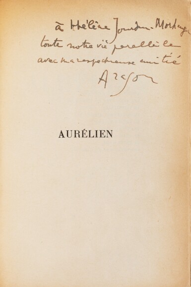 View full screen - View 1 of Lot 210. Aurélien. 1944. In-8, broché. Envoi à la violoniste Hélène Jourdan-Morhange.