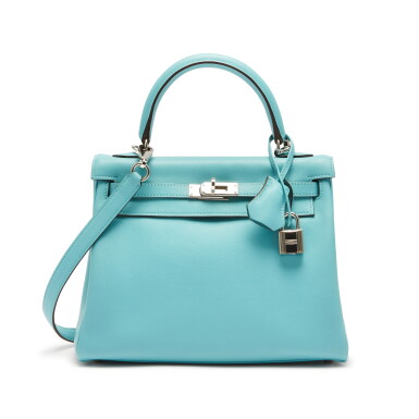 View full screen - View 1 of Lot 8539. Bleu Saint-Cyr Retourne Kelly 25cm in Swift Leather with Palladium Hardware, 2015.