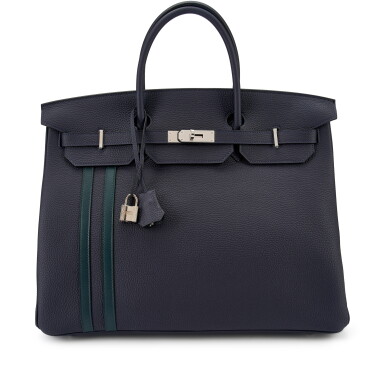 View full screen - View 1 of Lot 7856. Bleu Nuit Togo and Vert Cypres Swift Officier Birkin 40 Palladium Hardware, 2018.