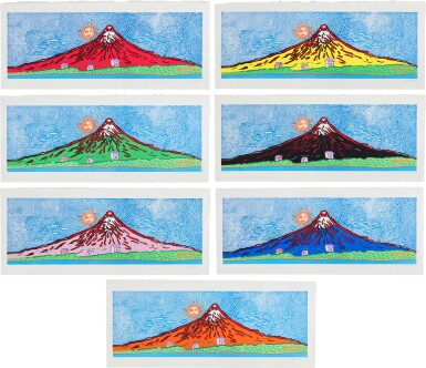 View full screen - View 1 of Lot 214. Yayoi Kusama 草間彌生 | Mt. Fuji in Seven Colours (set of 7 works) 七色富士山(一組七幅).