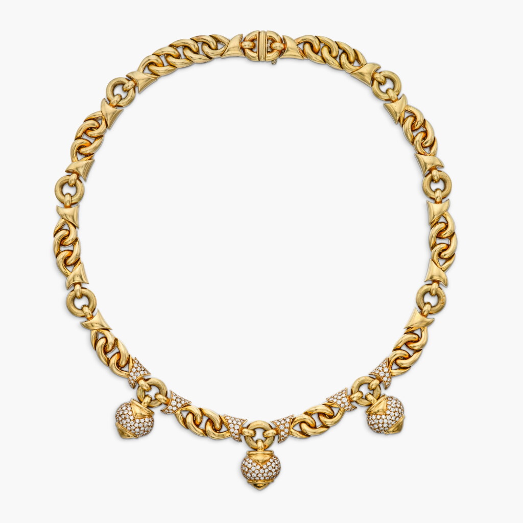 View full screen - View 1 of Lot 227. Gold and Diamond 'Doppio Cuore' Necklace.