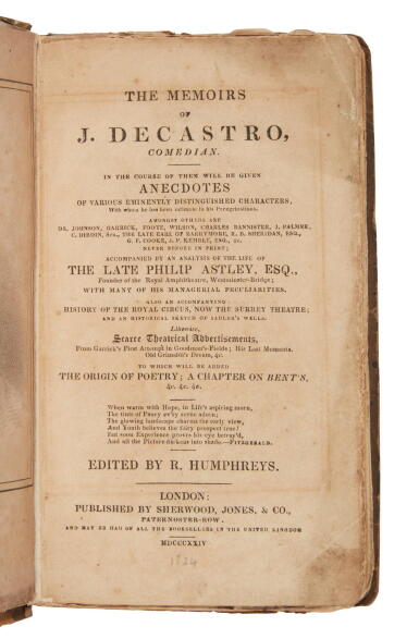 View full screen - View 1 of Lot 210. DeCastro, Jacob | Actors, reminiscences, theater, Astley.