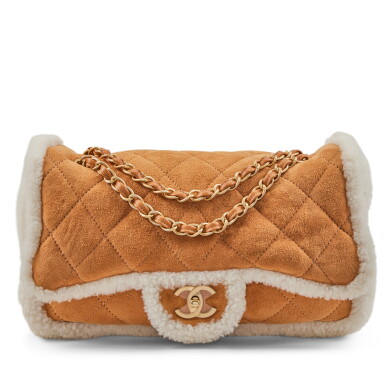 View full screen - View 1 of Lot 154. Camel Beige Quilted Shearling Suede Coco Neige Single Maxi Flap Aged Gold Hardware, 2018.