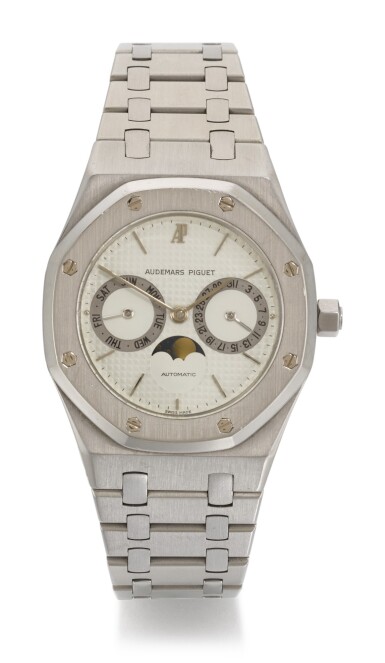 View full screen - View 1 of Lot 40. AUDEMARS PIGUET | ROYAL OAK, REFERENCE 25594ST.OO.0789ST.01, STAINLESS STEEL BRACELET WATCH WITH DAY, DATE AND MOON-PHASES, CIRCA 1990.