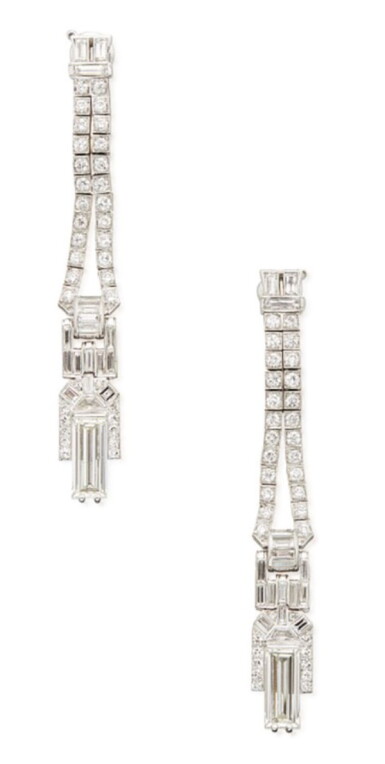 View full screen - View 1 of Lot 13. VAN CLEEF & ARPELS | PAIR OF DIAMOND PENDANT-EARCLIPS.