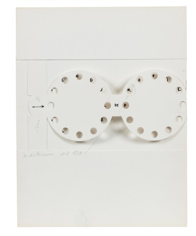 View full screen - View 1 of Lot 157. La pendule de profil. 1964. Multiple signé et annoté "à détruire ad lib.", avec le dessin d'une flèche.